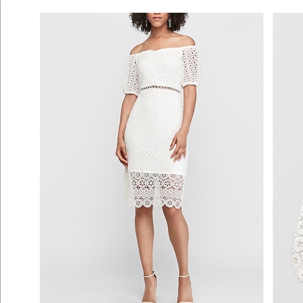 Off the shoulder crochet lace midi dress